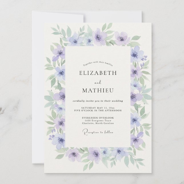 Invitación Boda de Corona de Menta Periwinkle (Anverso)