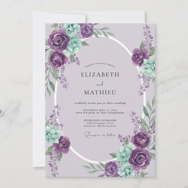Invitación Boda de Corona de Menta Púrpura (Anverso)