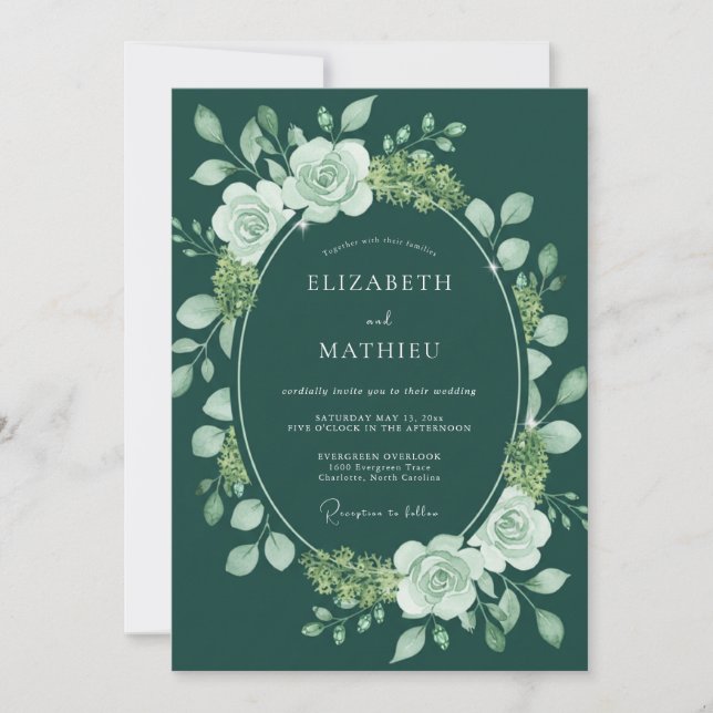 Invitación Boda de Corona de Menta Verde (Anverso)