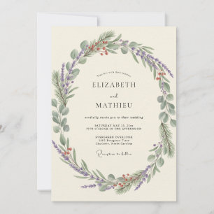 Invitación Boda de corona de olivo y lavanda