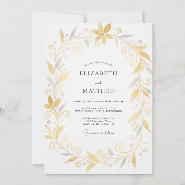 Invitación Boda de Corona de Oro y Plata (Anverso)