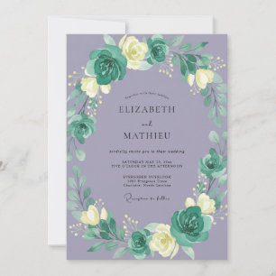 Invitación Boda de Corona de Peonía Azul Turquesa Malva