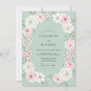 Invitación Boda de Corona de Peonía con Menta del Bosque