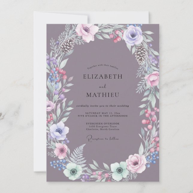 Invitación Boda de Corona de Pino Malva (Anverso)