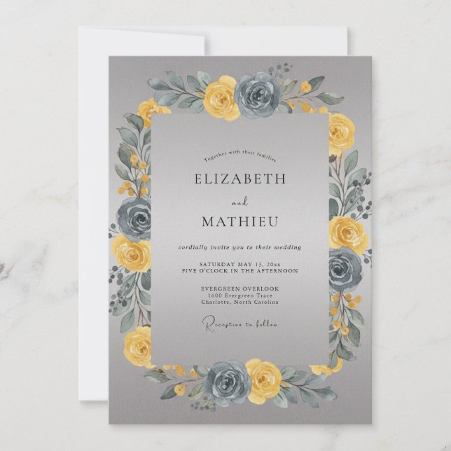 Invitación Boda de corona de pizarra amarilla (Anverso)