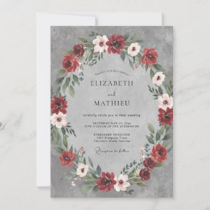 Invitación Boda de corona de pizarra de Borgoña profunda