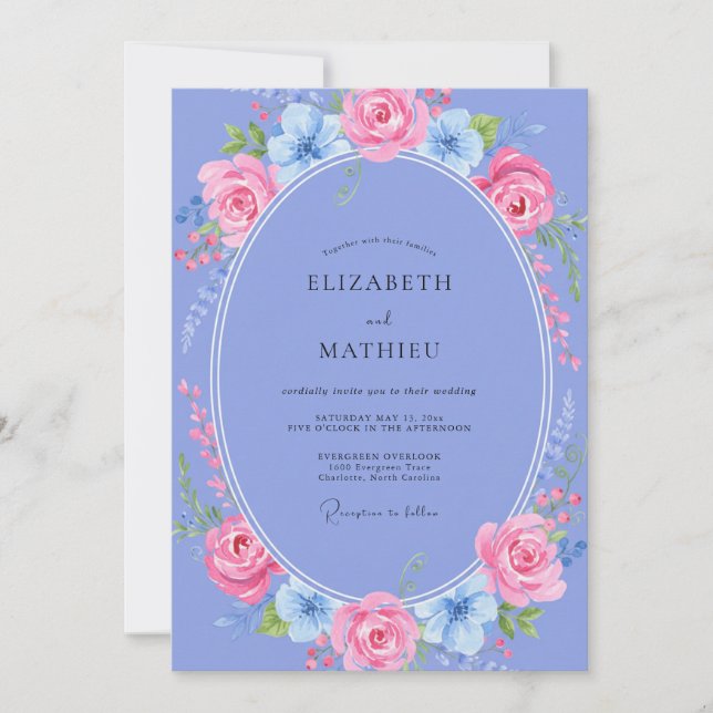 Invitación Boda de Corona de Rosado Periwinkle (Anverso)