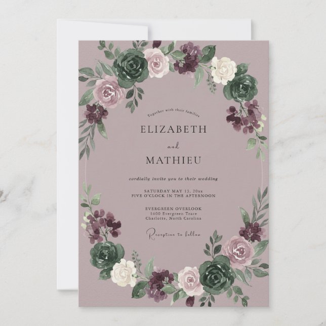 Invitación Boda de Corona de Suculentas Malva (Anverso)
