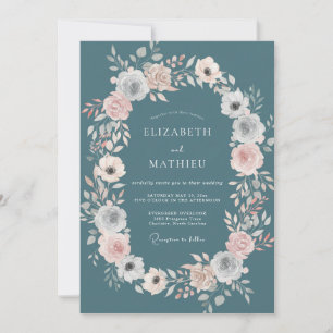 Invitación Boda de Corona de Té Verde Acero