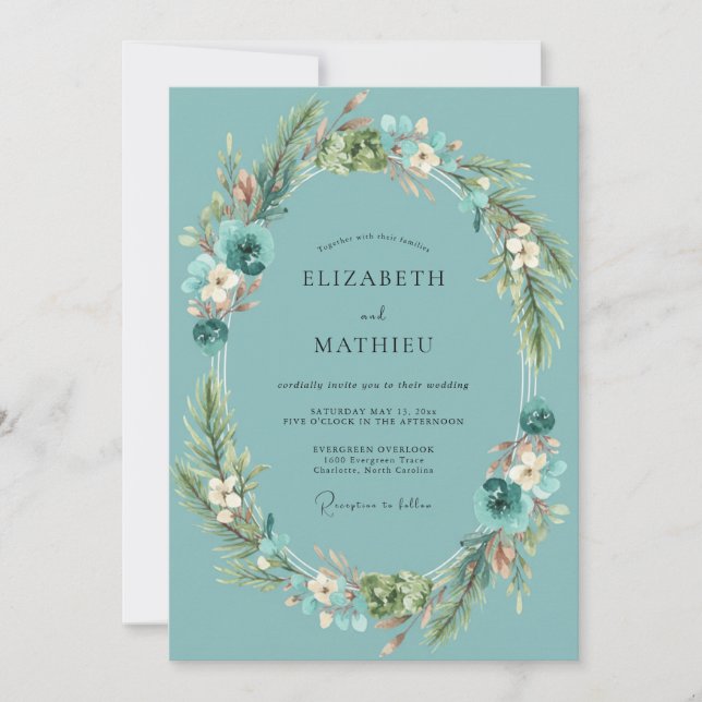 Invitación Boda de Corona de Turquesa Polvorienta (Anverso)