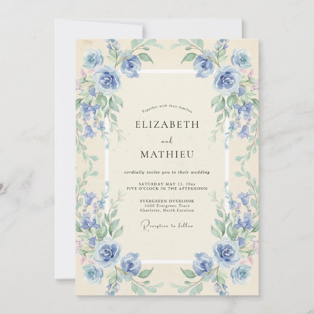 Invitación Boda de Corona de Vinca Azure (Anverso)