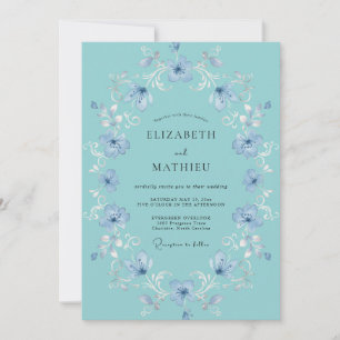 Invitación Boda de corona de vincapervinca celeste