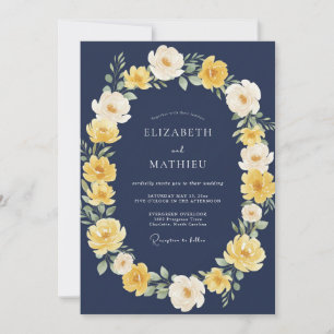 Invitación Boda de Corona Floral Amarilla Marina