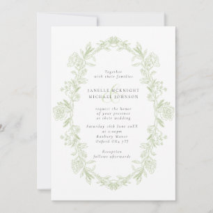 Invitación Boda de corona floral barroca elegante salvia