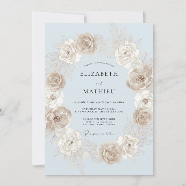 Invitación Boda de Corona Floral de Berberecho Rosado (Anverso)