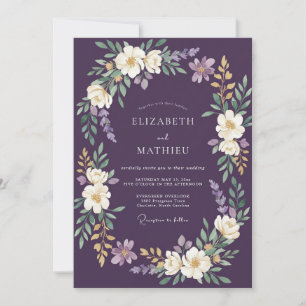 Invitación Boda de Corona Floral de Ciruela Profunda