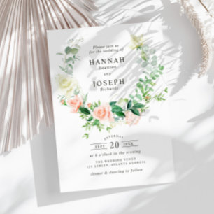 Invitación boda de corona floral de melocotón moderna