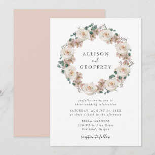 Invitación Boda de Corona Floral de Rosas y Orquídeas en Acua