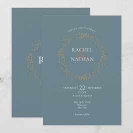 Invitación Boda de Corona Floral Dorada de Laurel