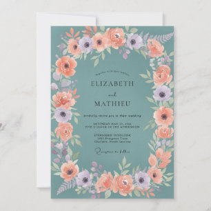 Invitación Boda de Corona Floral Suave Turquesa
