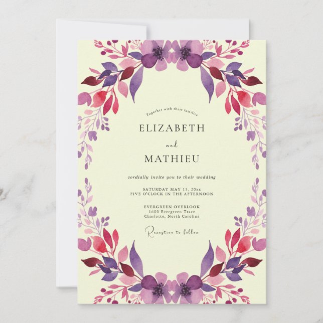Invitación Boda de Corona Pintada de Magenta (Anverso)