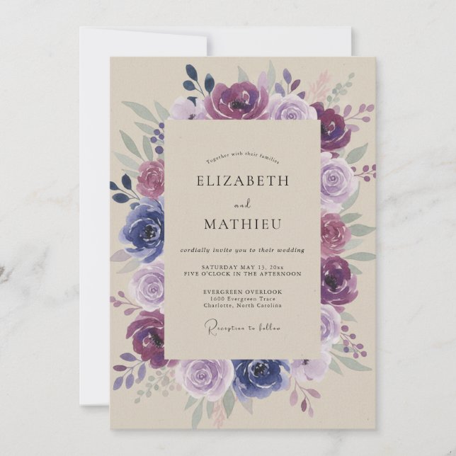 Invitación Boda de Corona Pintada de Malva (Anverso)
