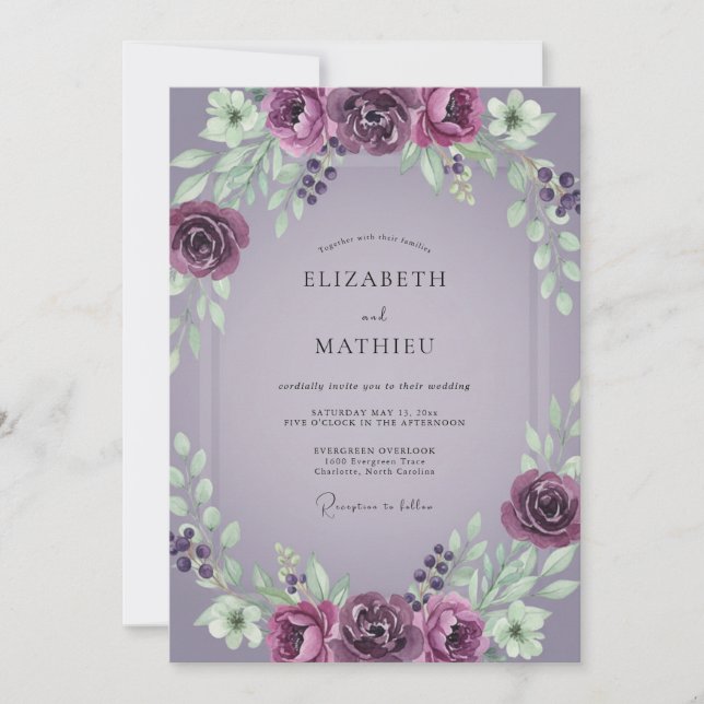 Invitación Boda de Corona Pintada de Violeta (Anverso)