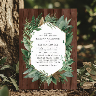 Invitación Boda de Corona Rústica de Verdor y Madera 