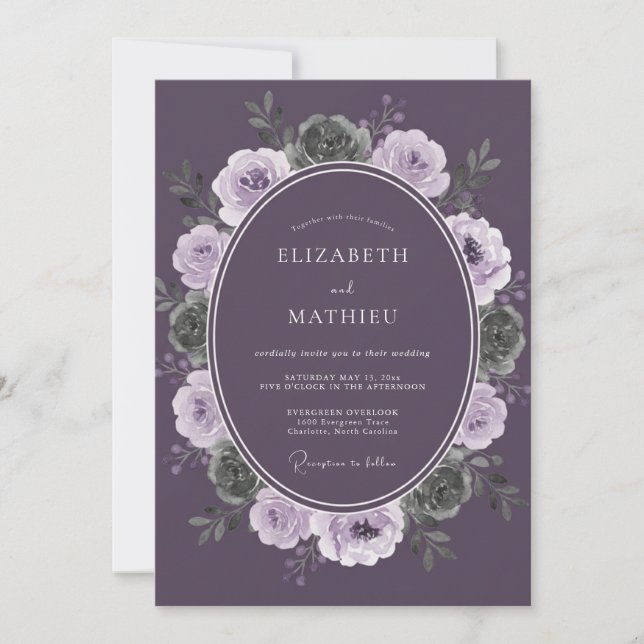 Invitación Boda de Corona Suculenta de Ciruela (Anverso)