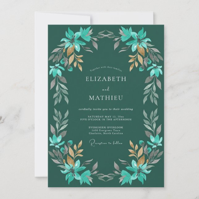 Invitación Boda de Corona Verde Esmeralda (Anverso)