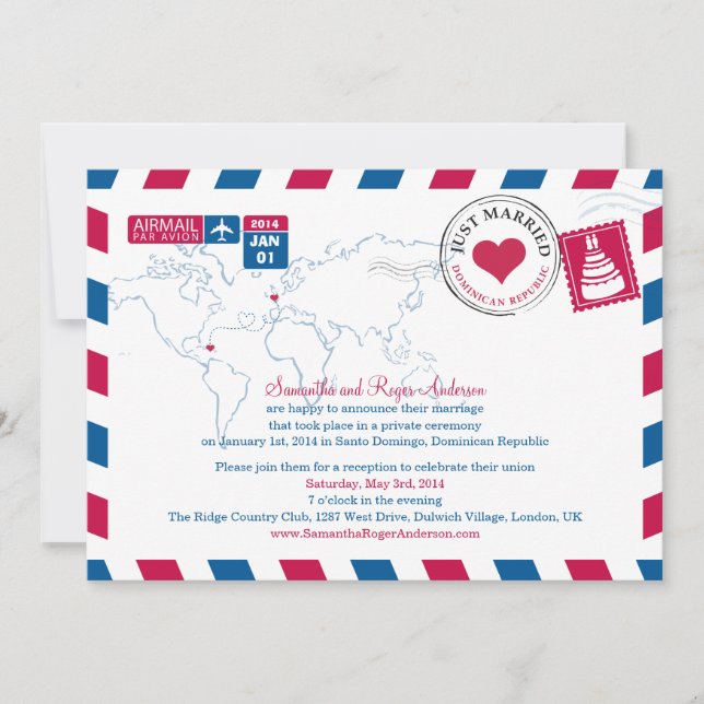 Invitación Boda de correo aéreo de República Dominicana (Anverso)
