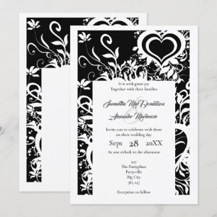 Invitación Boda de corte de papel floral en blanco y negro