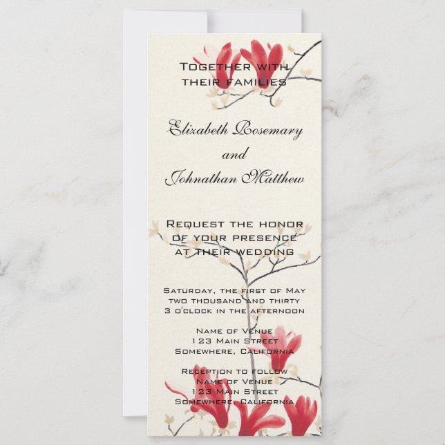 Invitación Boda de cosecha, árbol de magnolia rosada japonés (Anverso)
