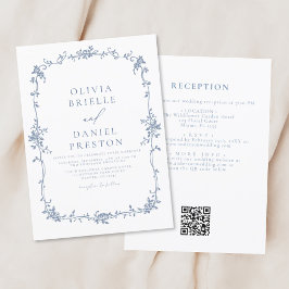 Invitación Boda de cosecha azul de código QR francés victoria