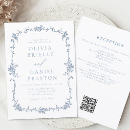 Invitación Boda de cosecha azul de código QR francés victoria