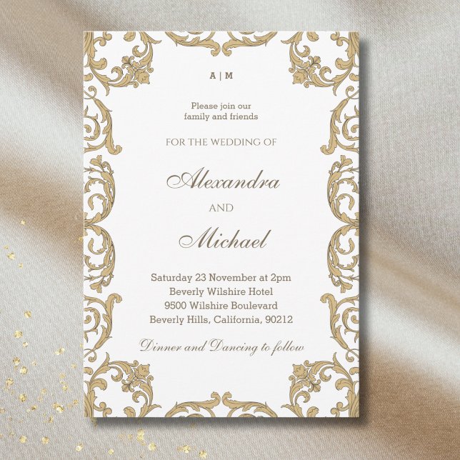 Invitación Boda de cosecha barroca monográfica Ornate (Subido por el creador)