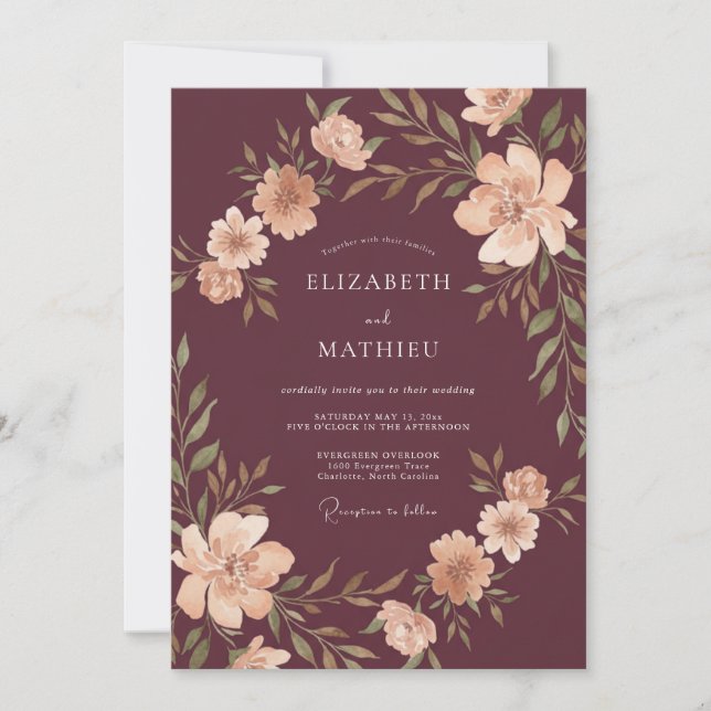 Invitación Boda de Cosecha Burgundy Pulida (Anverso)