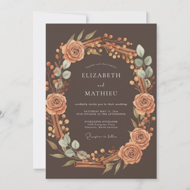 Invitación Boda de Cosecha Cálida Marrón Oscuro (Anverso)