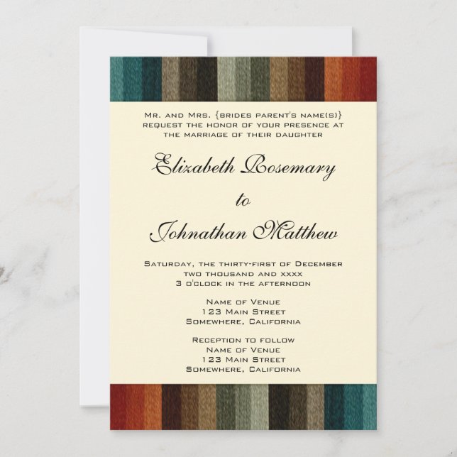 Invitación Boda de cosecha, cálido patrón de franjas otoñales (Anverso)
