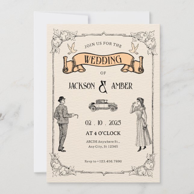 Invitación Boda de cosecha clásica (Anverso)