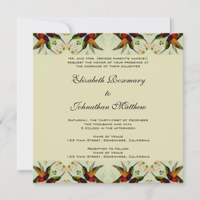 Invitación Boda de cosecha, colibríes y flores (Anverso)