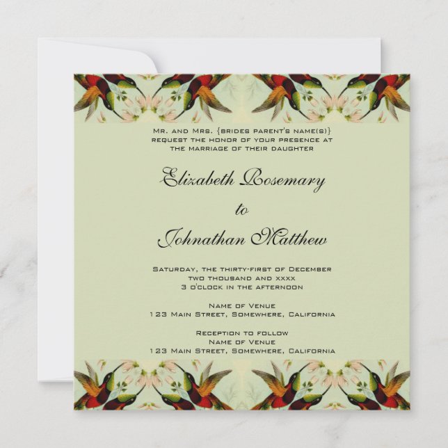 Invitación Boda de cosecha, colibríes y flores (Anverso)