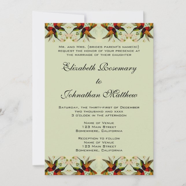 Invitación Boda de cosecha, colibríes y flores (Anverso)