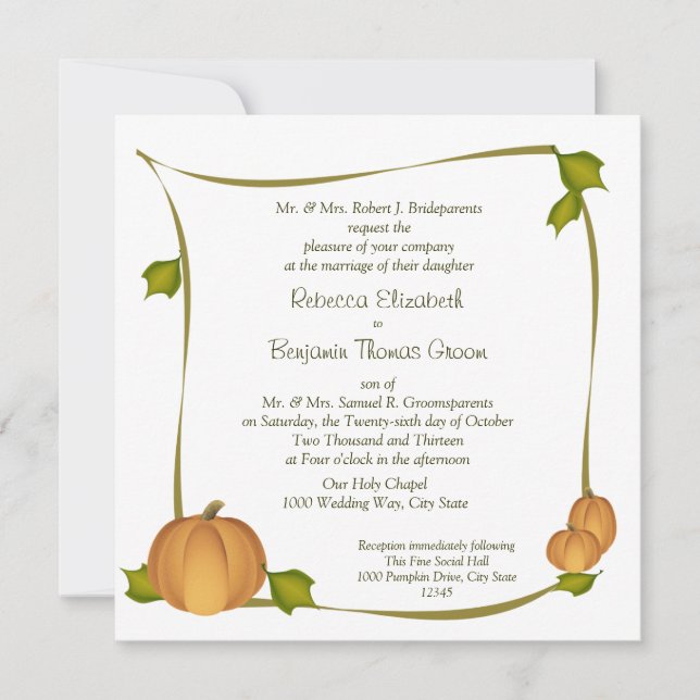 Invitación Boda de cosecha de calabaza de otoño (Anverso)