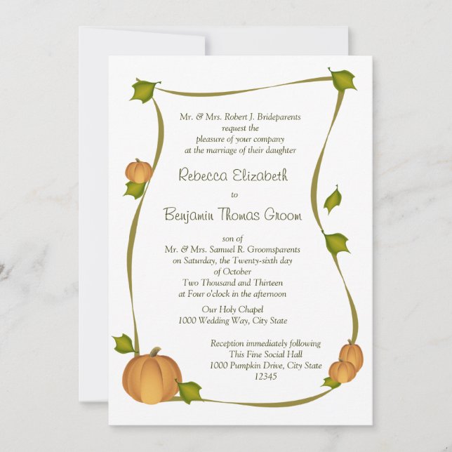 Invitación Boda de cosecha de calabaza de otoño (Anverso)