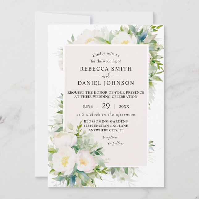 Invitación Boda de cosecha de color de agua blanca (Anverso)