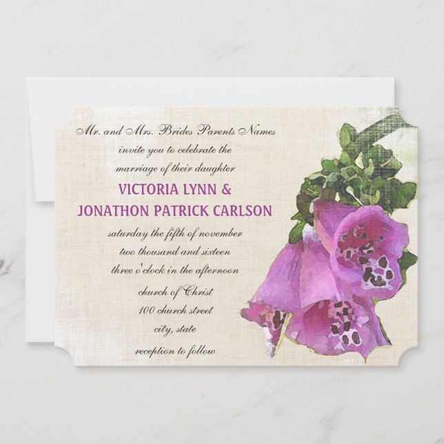 Invitación Boda de cosecha de color violeta de Snapdragon (Anverso)