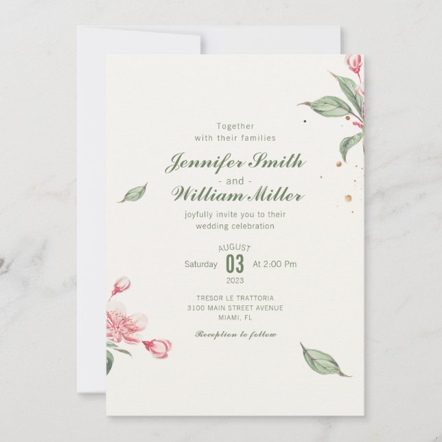 Invitación Boda de cosecha de flores rosadas (Anverso)