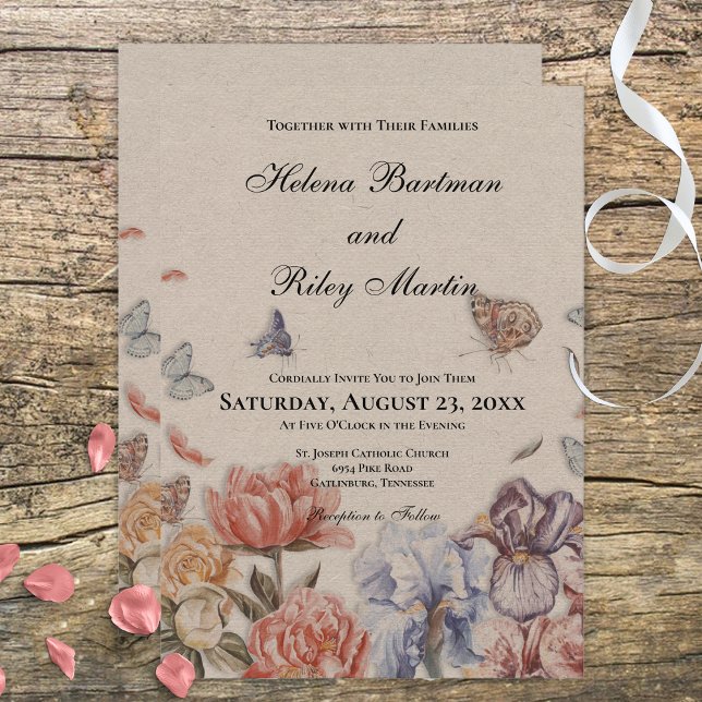 Invitación Boda de cosecha de mariposa en el jardín (Subido por el creador)