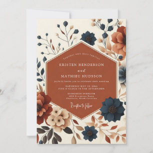 Invitación Boda de cosecha de otoño floral rojizo